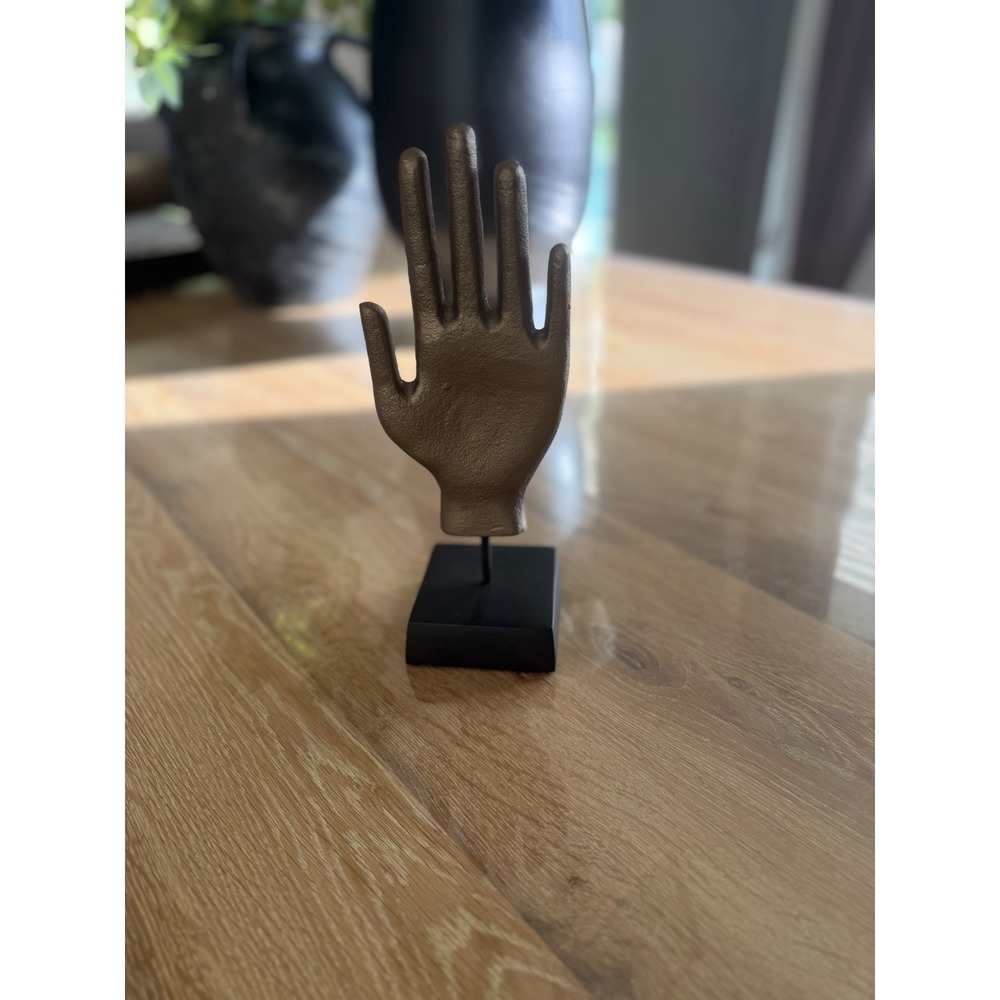 Williams Sonoma Cast Metal Hand Sculpture Bronze Finish Black Pedestal Base